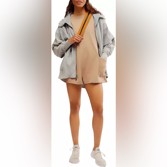 FP Movement by Free People Hot Shot Tee Romper Mocha Latte Tan - Picture 5 of 9